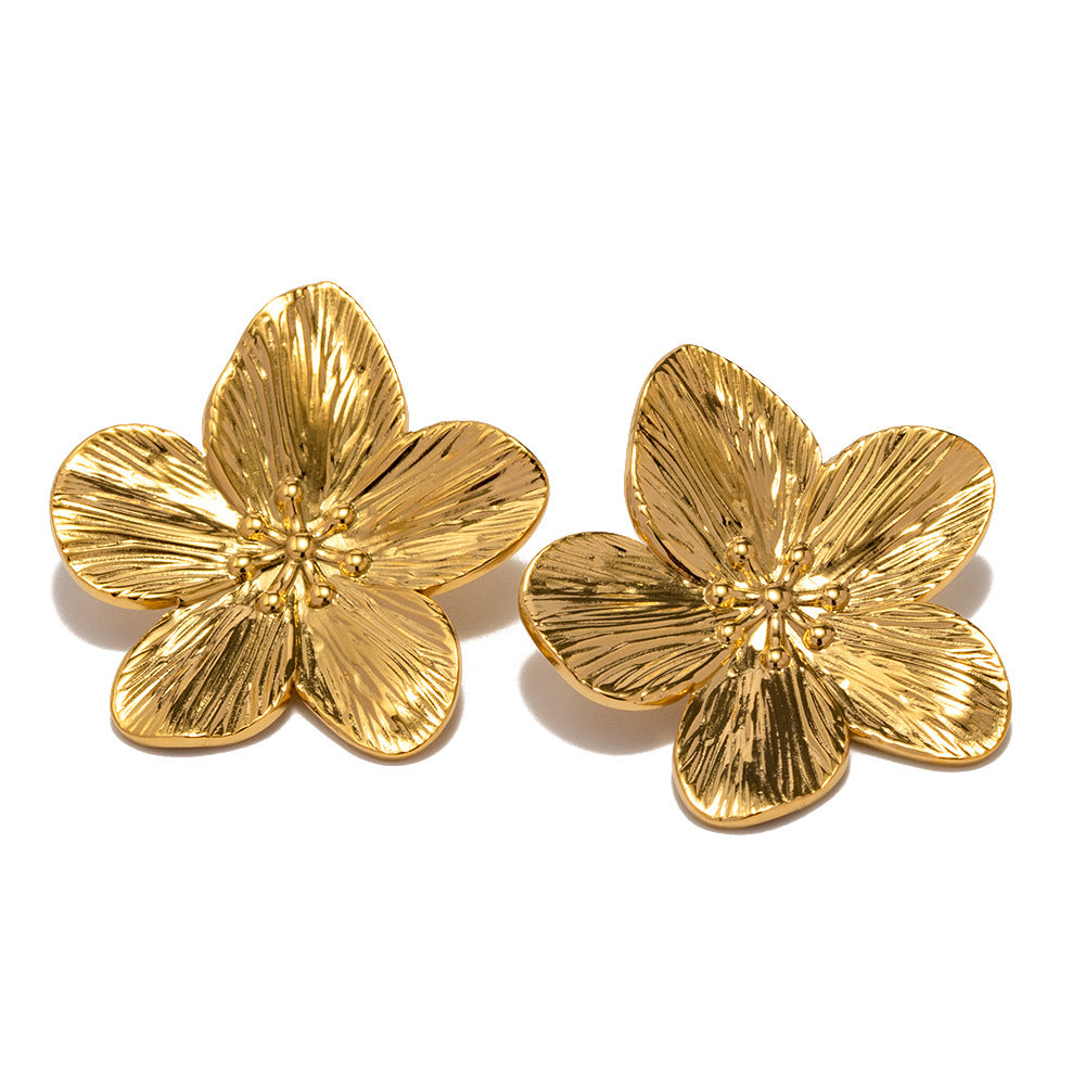 Chunky Gold Plated Floral Earring Large Stud Earring