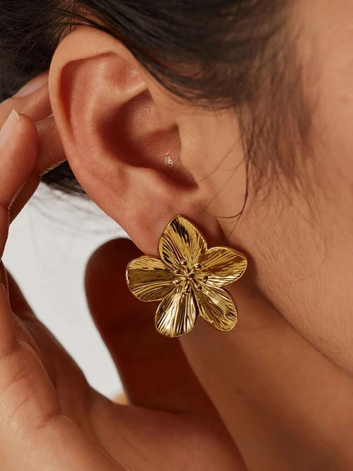 Chunky Gold Plated Floral Earring Large Stud Earring