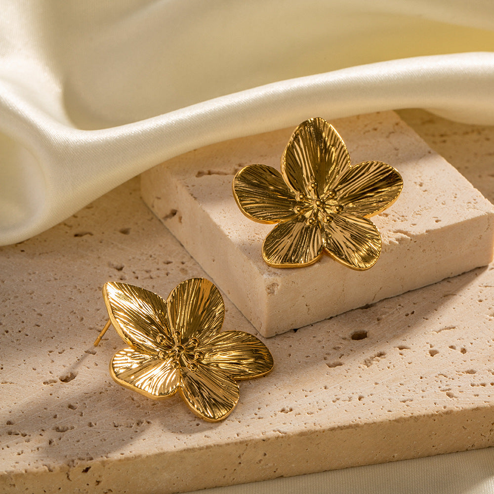 Chunky Gold Plated Floral Earring Large Stud Earring