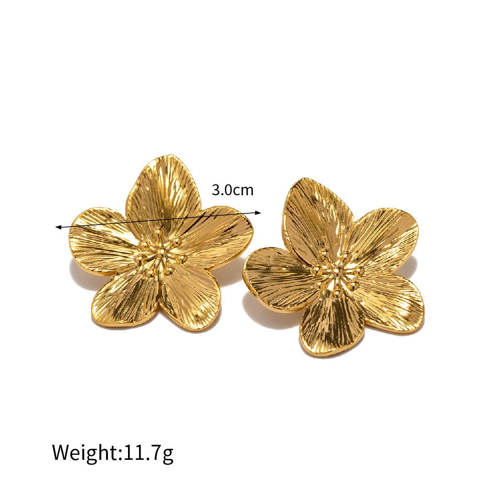 Chunky Gold Plated Floral Earring Large Stud Earring