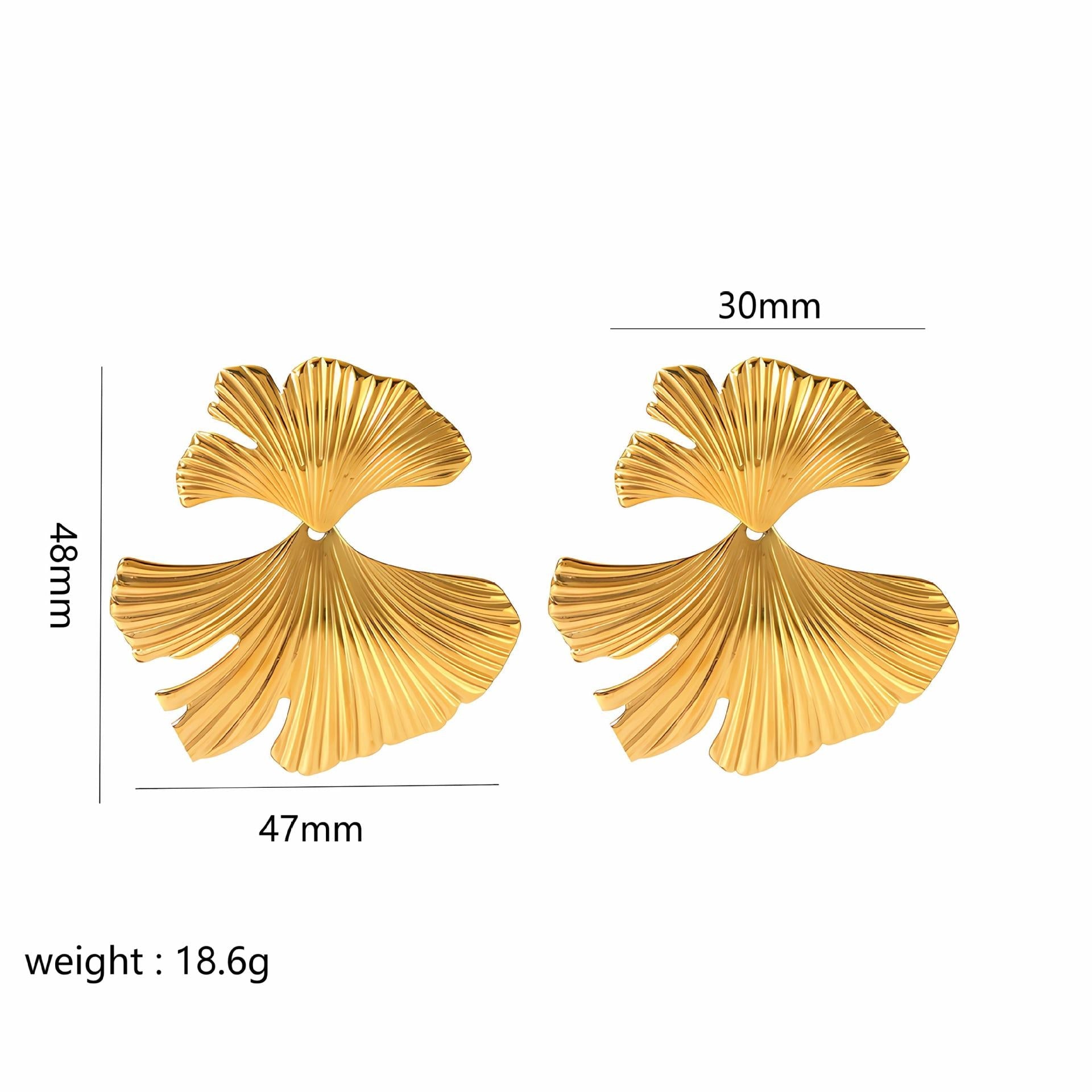 Retro Boho Textured Ginkgo Leaf Flower Dangle Stud Earring Stainless Steel