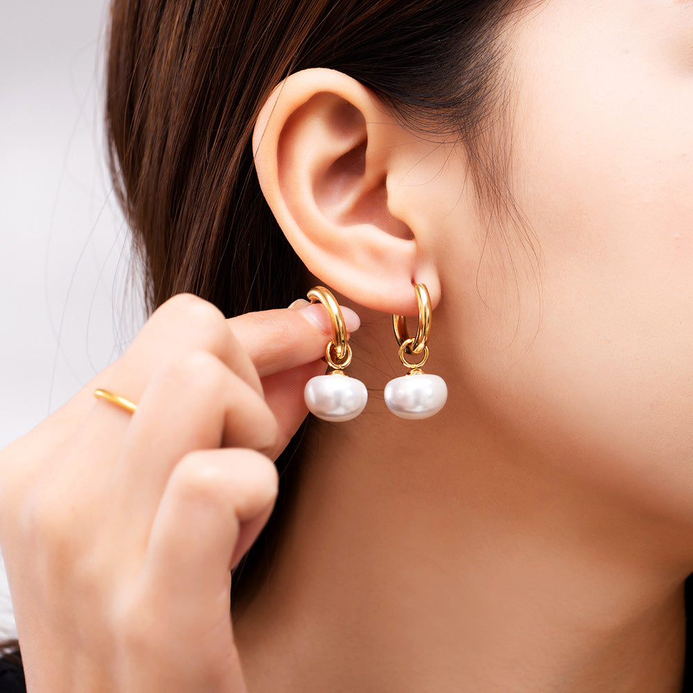 Pearl Earrings for Women Dainty Hoop Dangle Earrings Jewelry