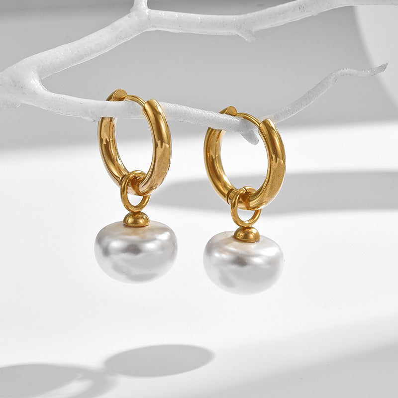Pearl Earrings for Women Dainty Hoop Dangle Earrings Jewelry
