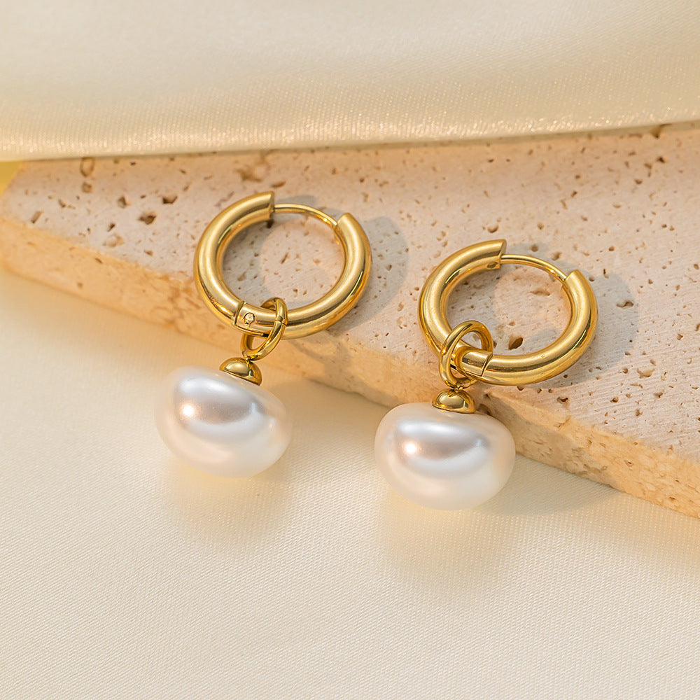Pearl Earrings for Women Dainty Hoop Dangle Earrings Jewelry