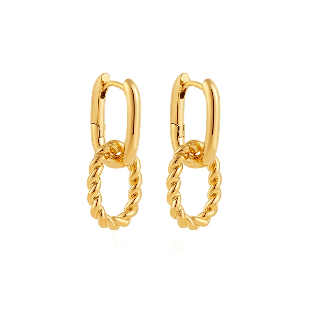 Gold Stainless Steel Twisted Drop Hoop Earring