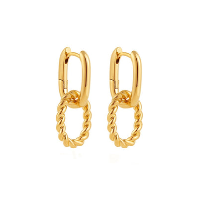 Gold Stainless Steel Twisted Drop Hoop Earring