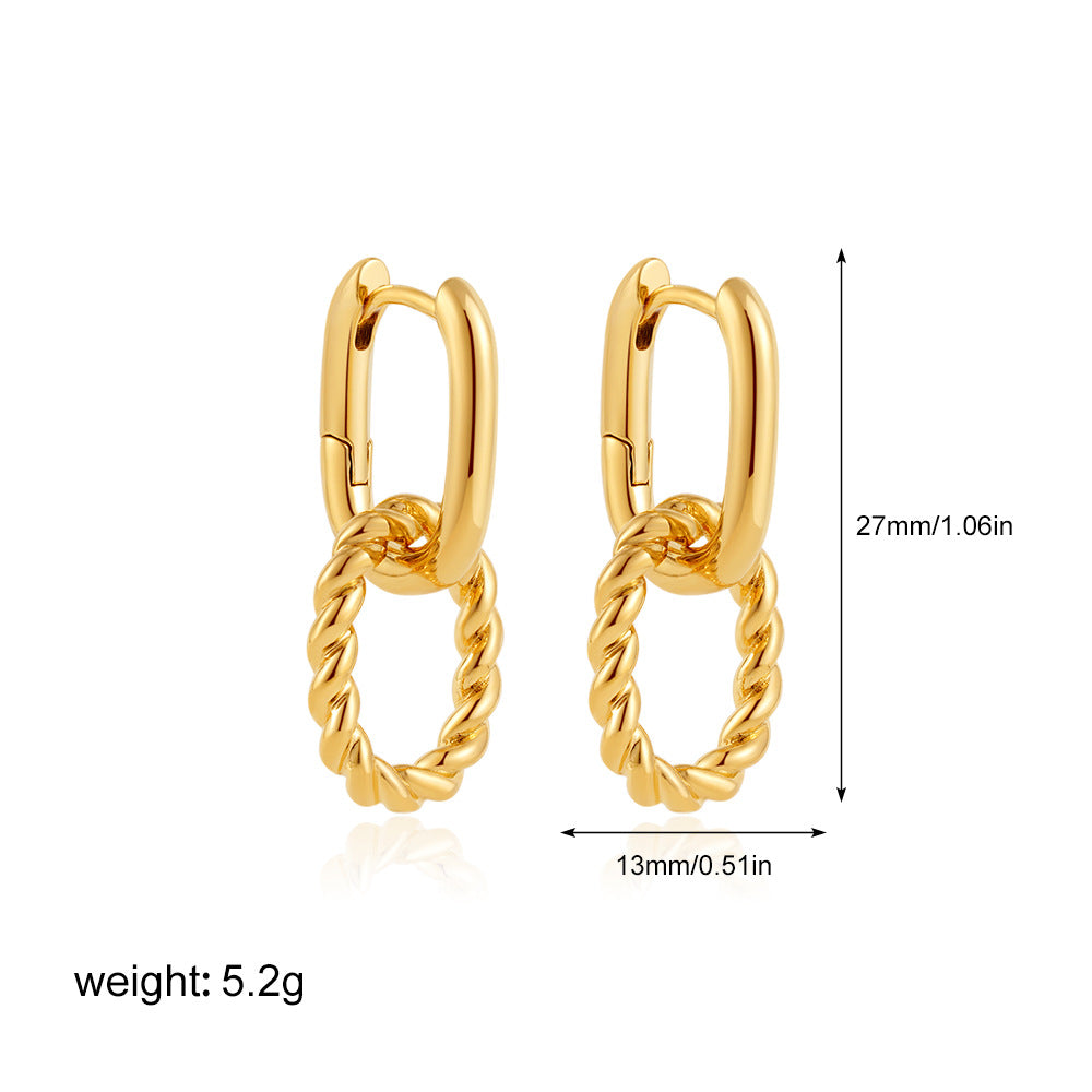 Gold Stainless Steel Twisted Drop Hoop Earring