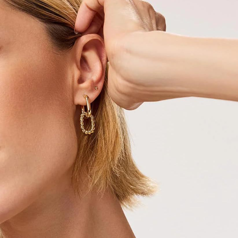 Gold Stainless Steel Twisted Drop Hoop Earring