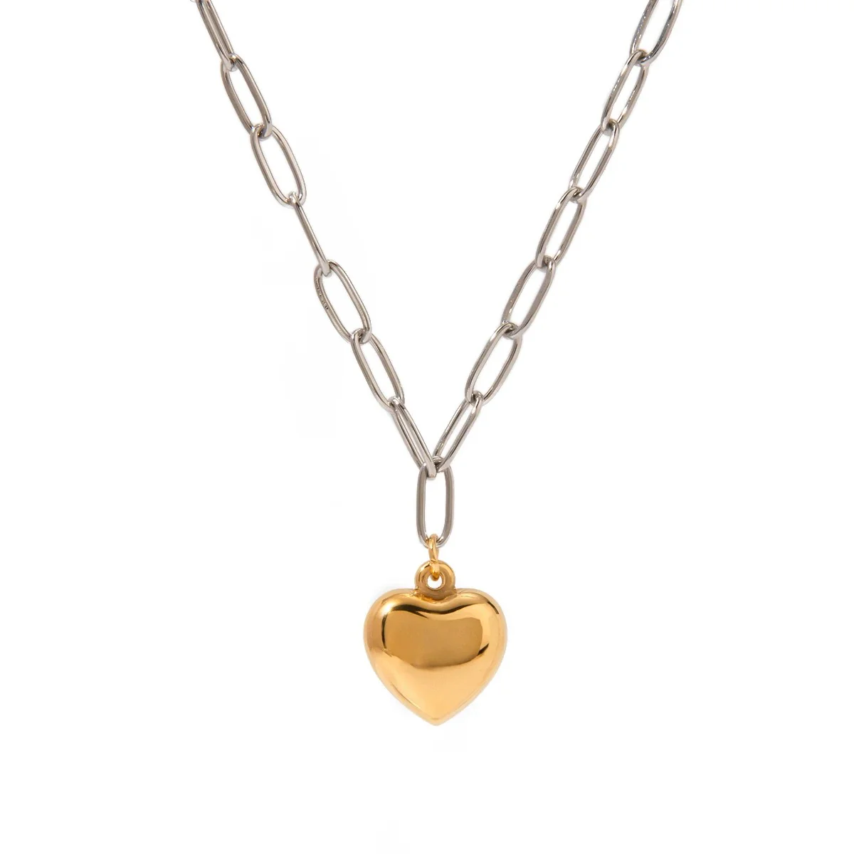 Two Tone Heart Drop Link Necklace