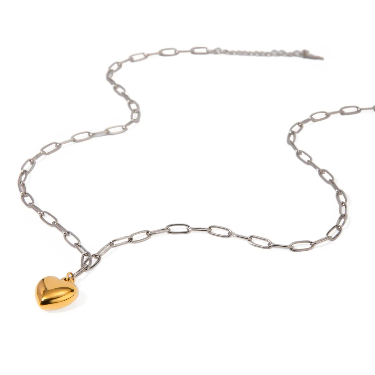 Two Tone Heart Drop Link Necklace