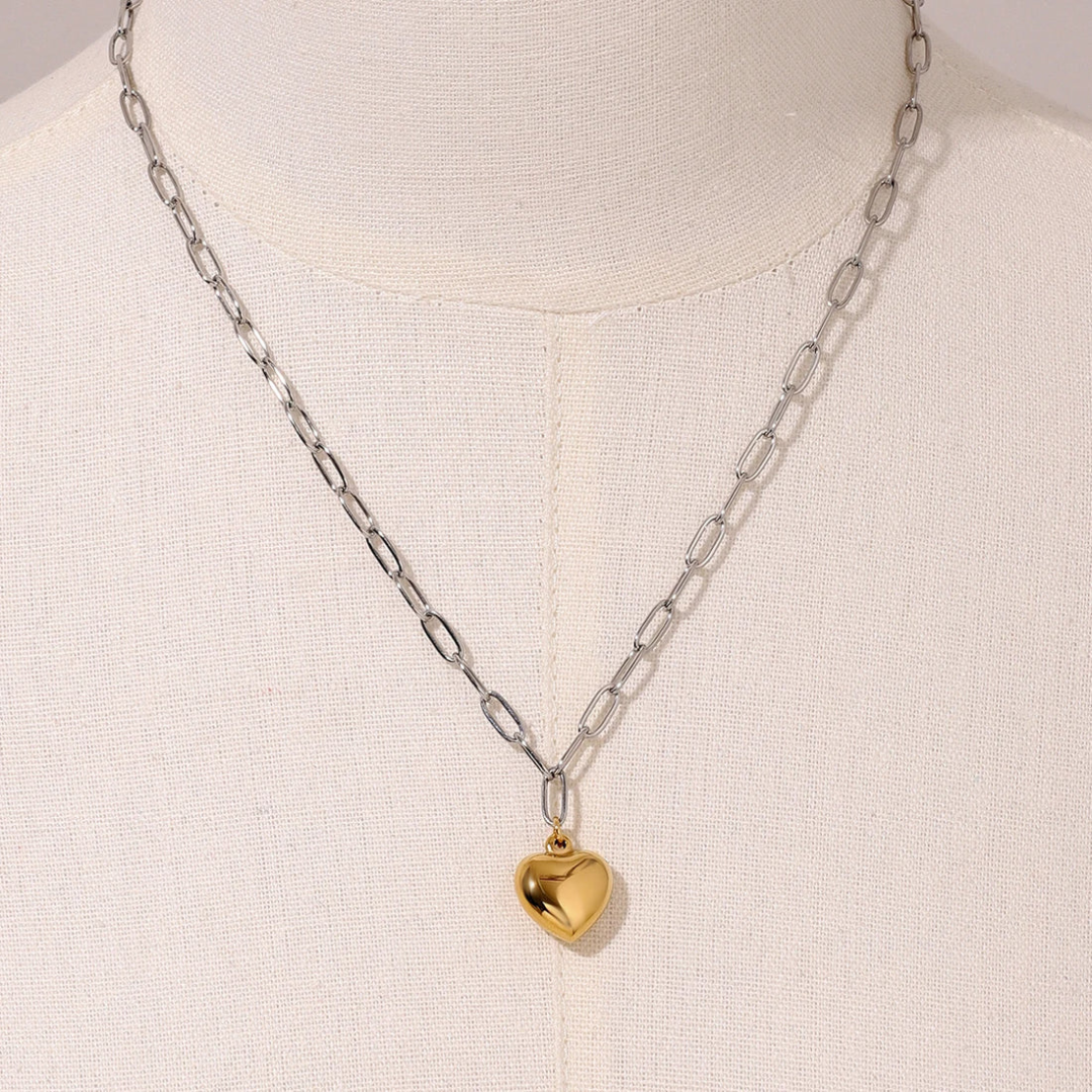 Two Tone Heart Drop Link Necklace