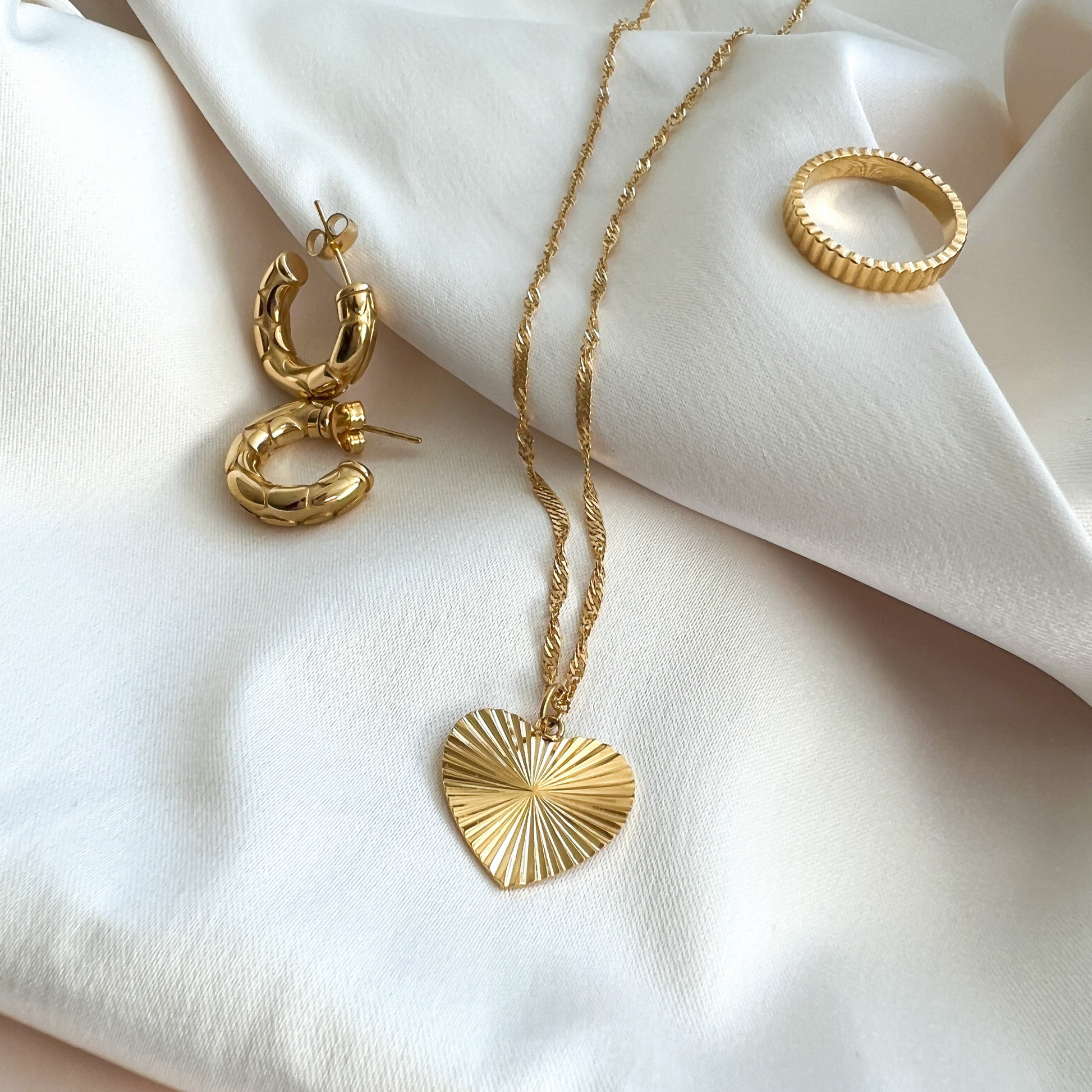 Gold Sunburst Heart Necklace