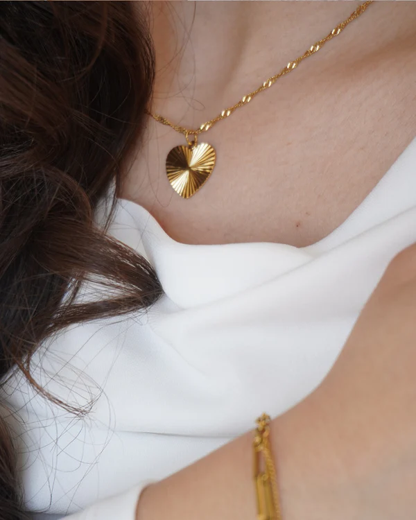Gold Sunburst Heart Necklace