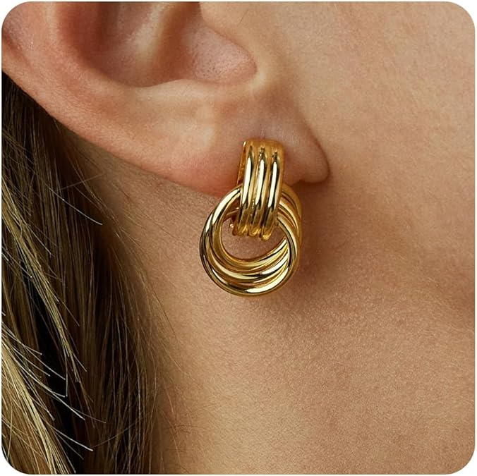 Chunky Geometric Metal Knot Earring Stud Cable Dangle Earring