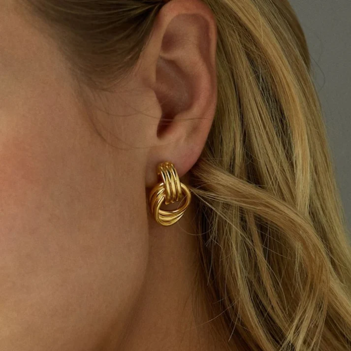 Chunky Geometric Metal Knot Earring Stud Cable Dangle Earring