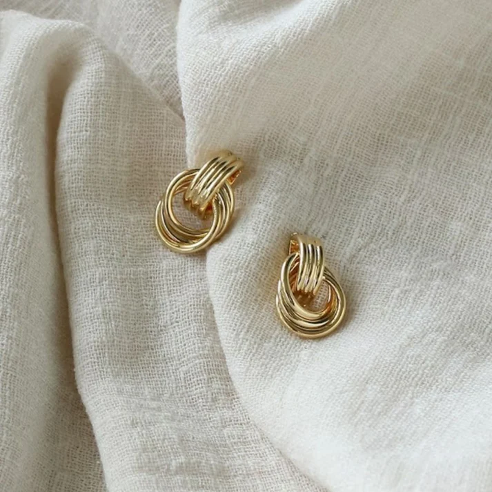Chunky Geometric Metal Knot Earring Stud Cable Dangle Earring
