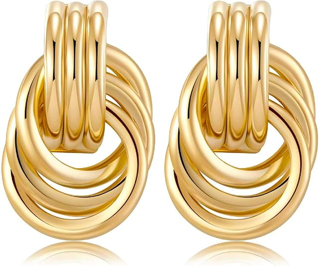 Chunky Geometric Metal Knot Earring Stud Cable Dangle Earring