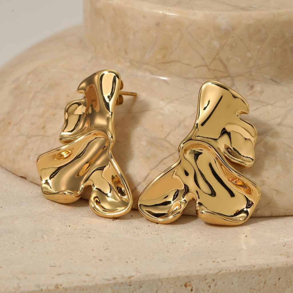 Big Volumn Iris Petal Earring Vintage Wrinkle Earring
