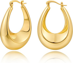 Puffed Tapered Oval Hollow Hoop Earring