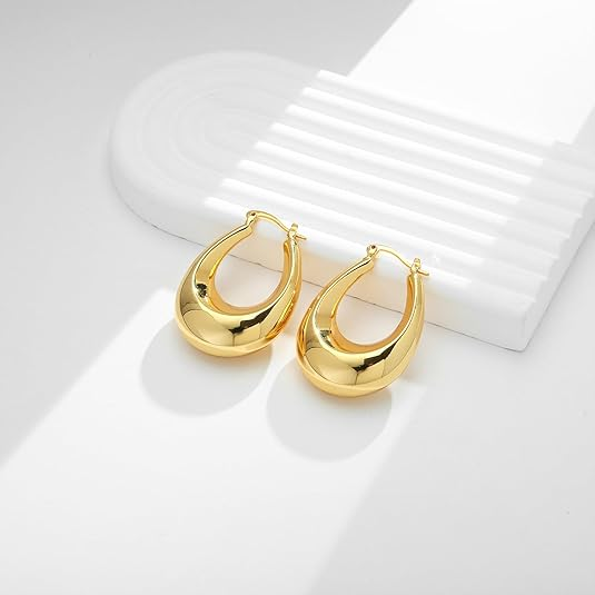 Puffed Tapered Oval Hollow Hoop Earring