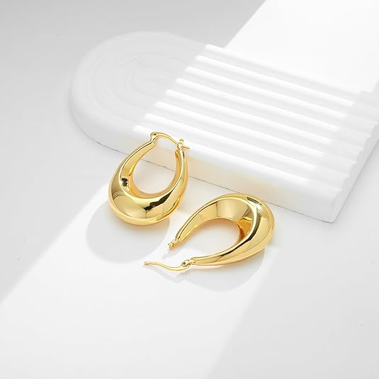 Puffed Tapered Oval Hollow Hoop Earring