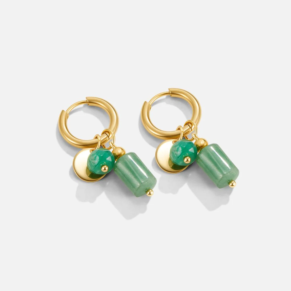 Green Aventurine Gemstones Hoop Earrings