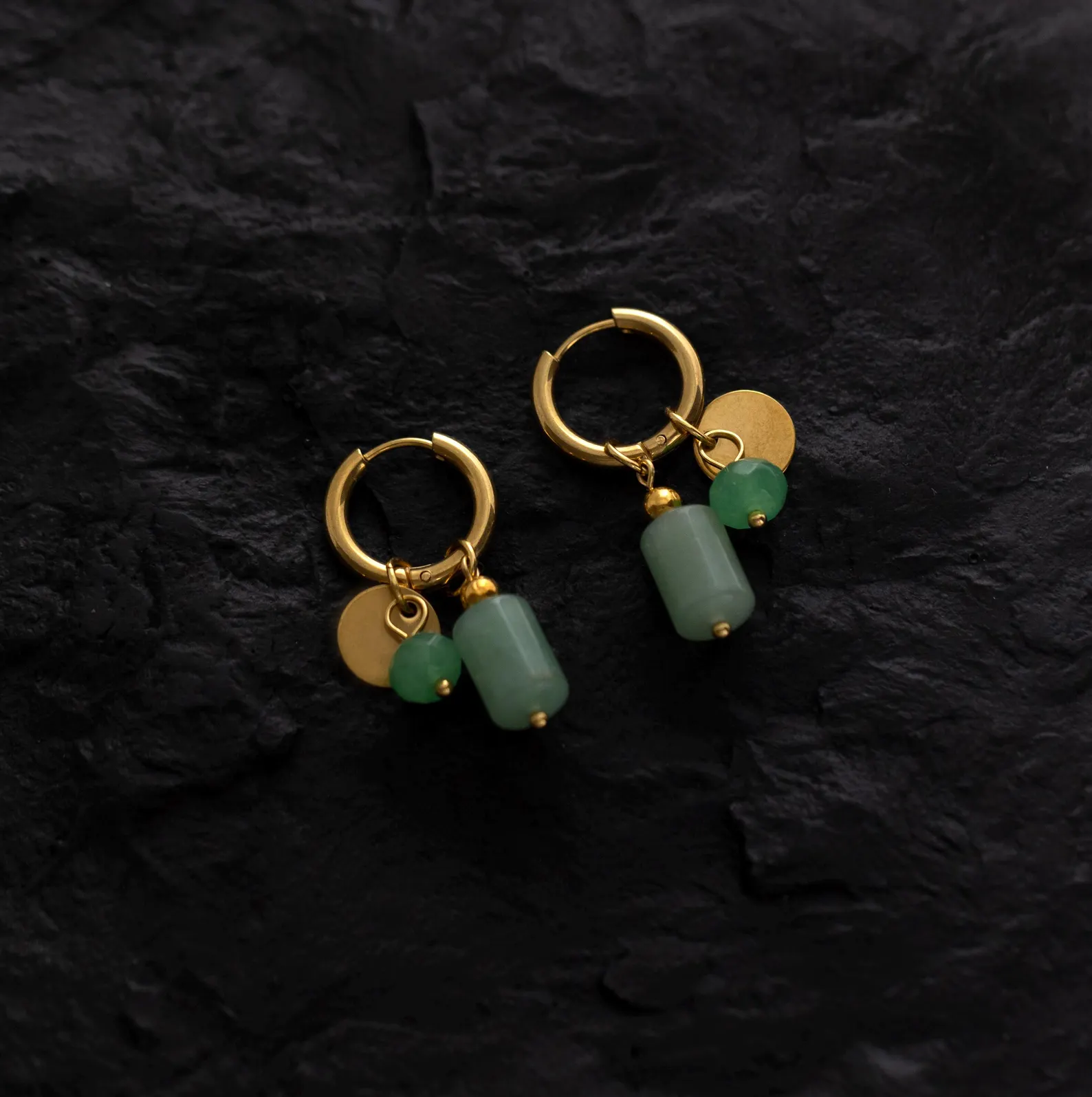 Green Aventurine Gemstones Hoop Earrings