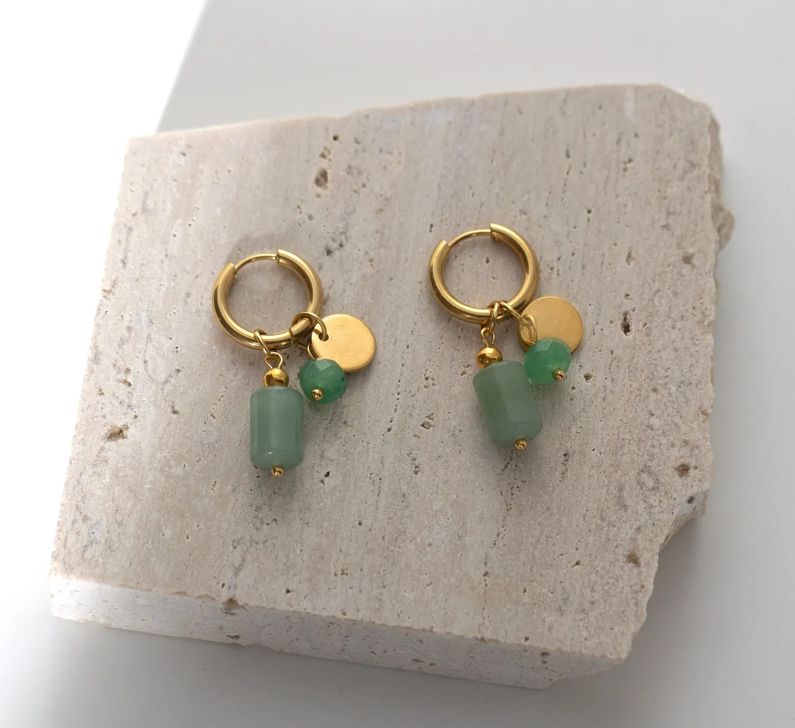 Green Aventurine Gemstones Hoop Earrings