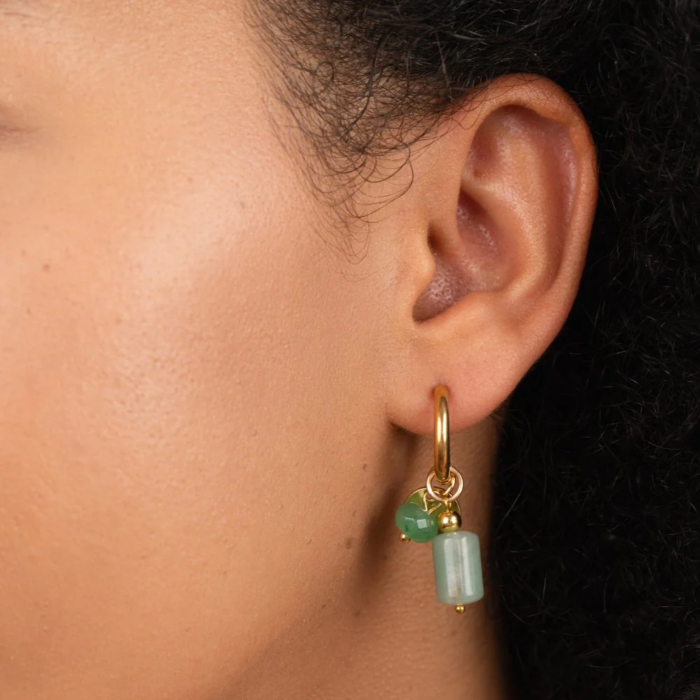 Green Aventurine Gemstones Hoop Earrings