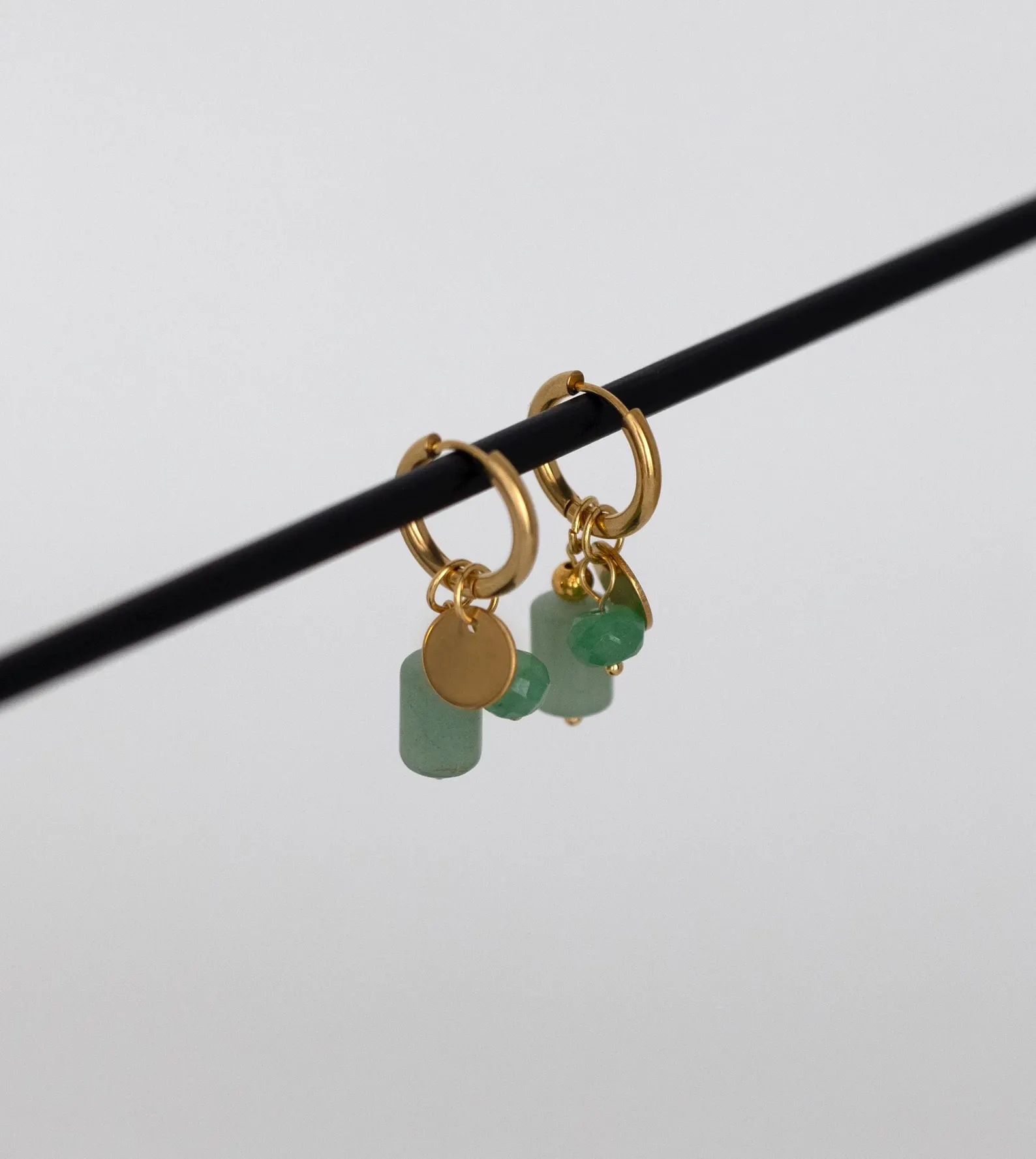 Green Aventurine Gemstones Hoop Earrings