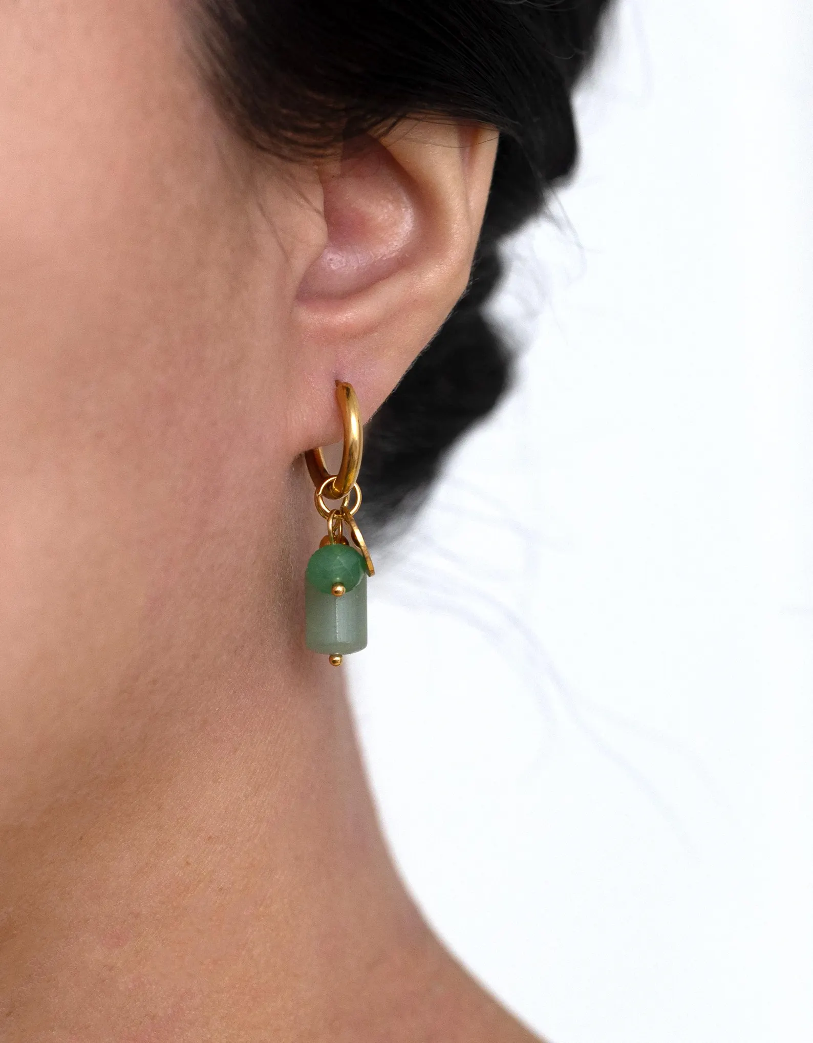Green Aventurine Gemstones Hoop Earrings