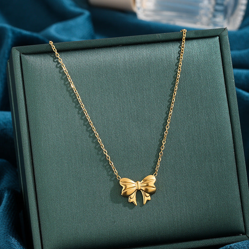Gold Tiny Bow Necklace