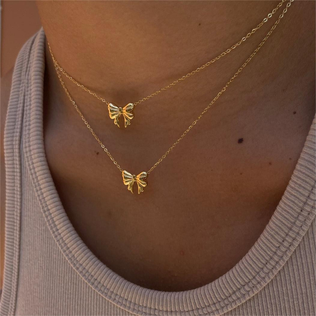 Gold Tiny Bow Necklace