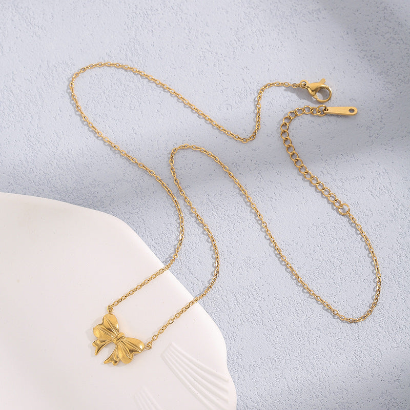 Gold Tiny Bow Necklace
