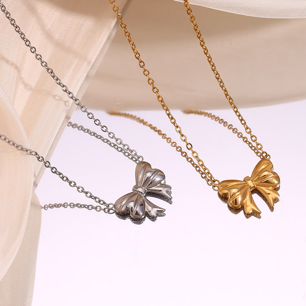 Gold Tiny Bow Necklace