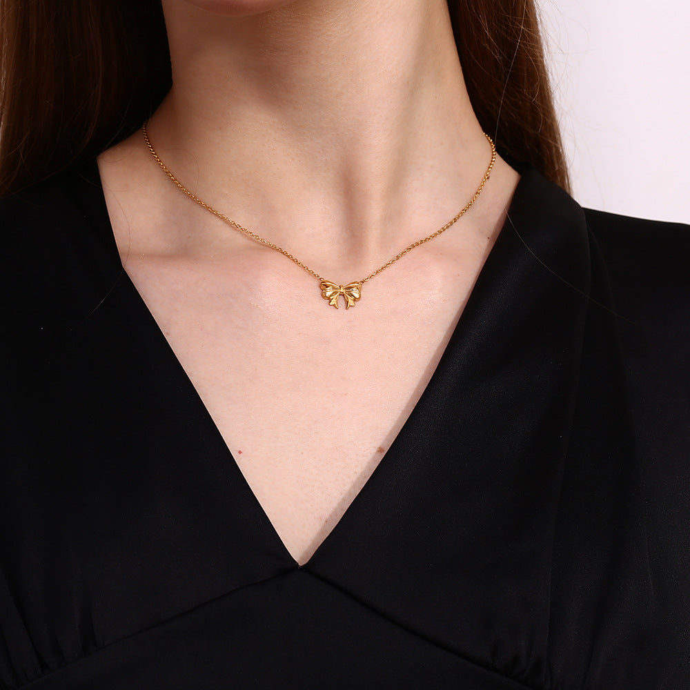 Gold Tiny Bow Necklace