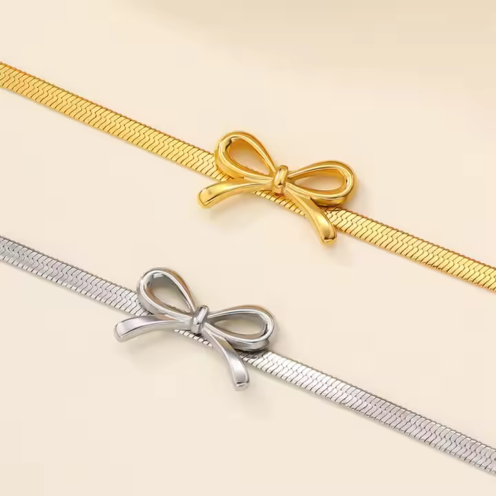 Bowknot Flat Snake Chain Necklace