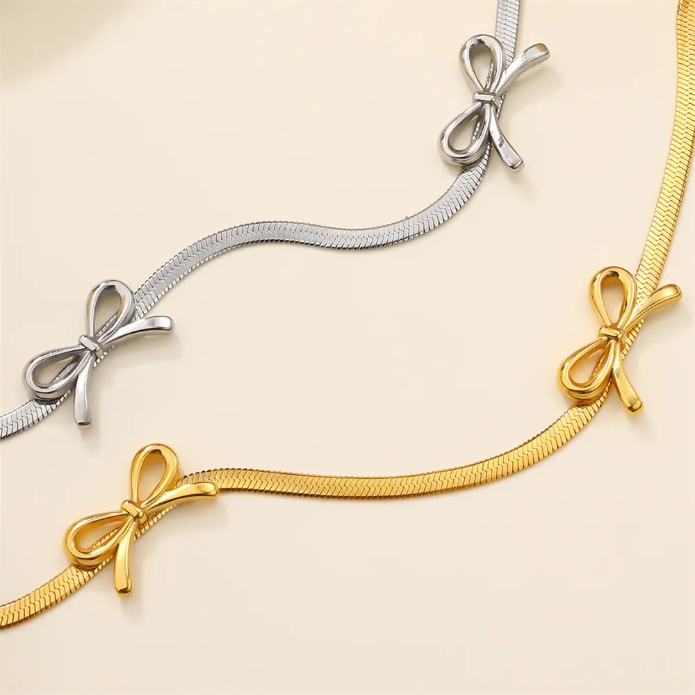 Bowknot Flat Snake Chain Necklace