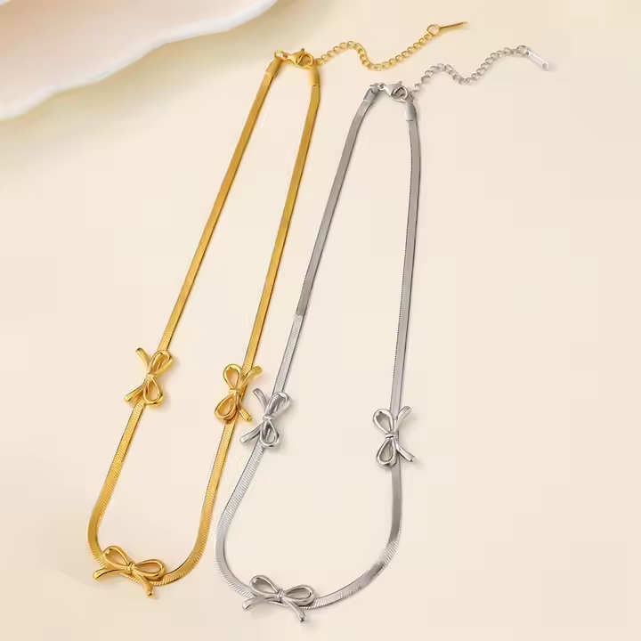 Bowknot Flat Snake Chain Necklace