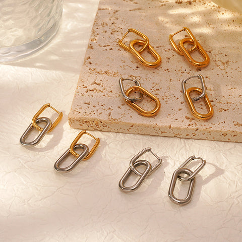 Stainless Steel Two-Tone Oval Dangle Earrings for Women | Plated | Wholesale