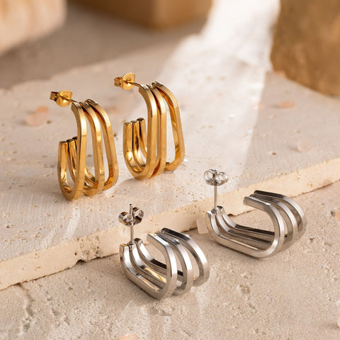 Stainless Steel Geometric Stud Earrings for Women | 18K Gold Plated | Wholesale