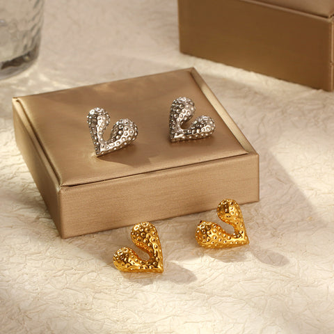 Stainless Steel Casting Heart Stud Earrings for Women | Gold Plated | Wholesale