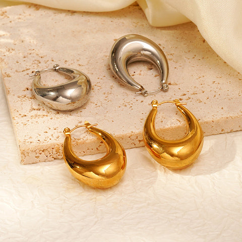 Stainless Steel Hollow Oval Dangle Earrings for Women | Plated | Wholesale