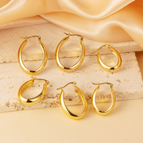 304 Stainless Steel Oval Dangle Earrings for Women | 18K Gold Plated & more | Wholesale