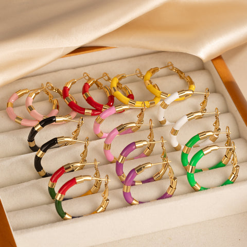 304 Stainless Steel Circle Dangle Earrings for Women | 18K Gold Plated | Wholesale