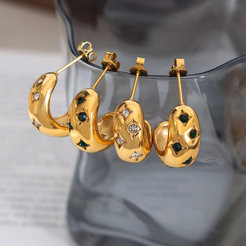 Stainless Steel Half Circle Stud Earrings for Women | 18K Gold Plated | Wholesale