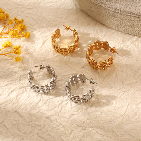 Stainless Steel Twisted Braided Chain Circle Stud Earrings for Women | Plated | Wholesale