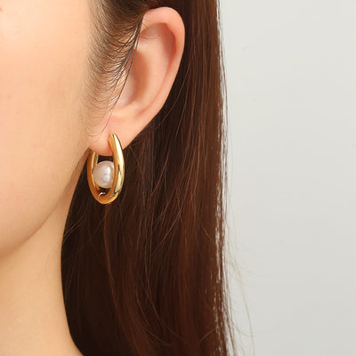 304 Stainless Steel Oval Ear Cuff Earrings for Women | 18K Gold Plated | Wholesale